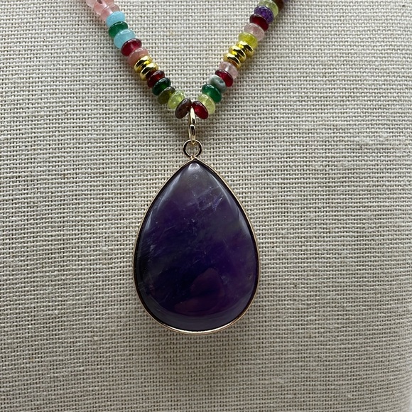 Amethyst Pendant Mixed Gemstone Necklace - Picture 3 of 4